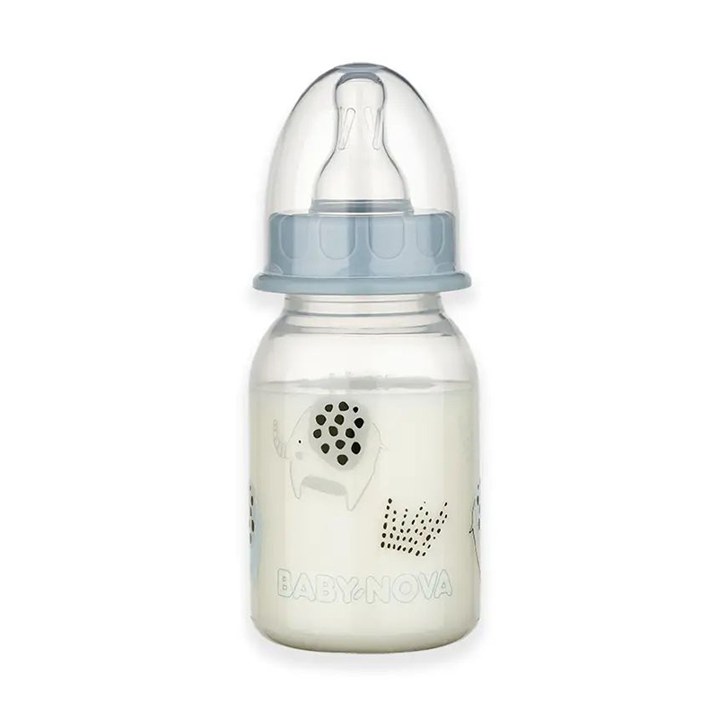 Дитяча пластикова пляшка для годування Baby-Nova Декор, повільний потік, від народження до 2 років, блакитна, 120 мл (3960068)